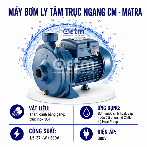 MÁY BƠM LY TÂM TRỤC NGANG CM - MATRA Ý